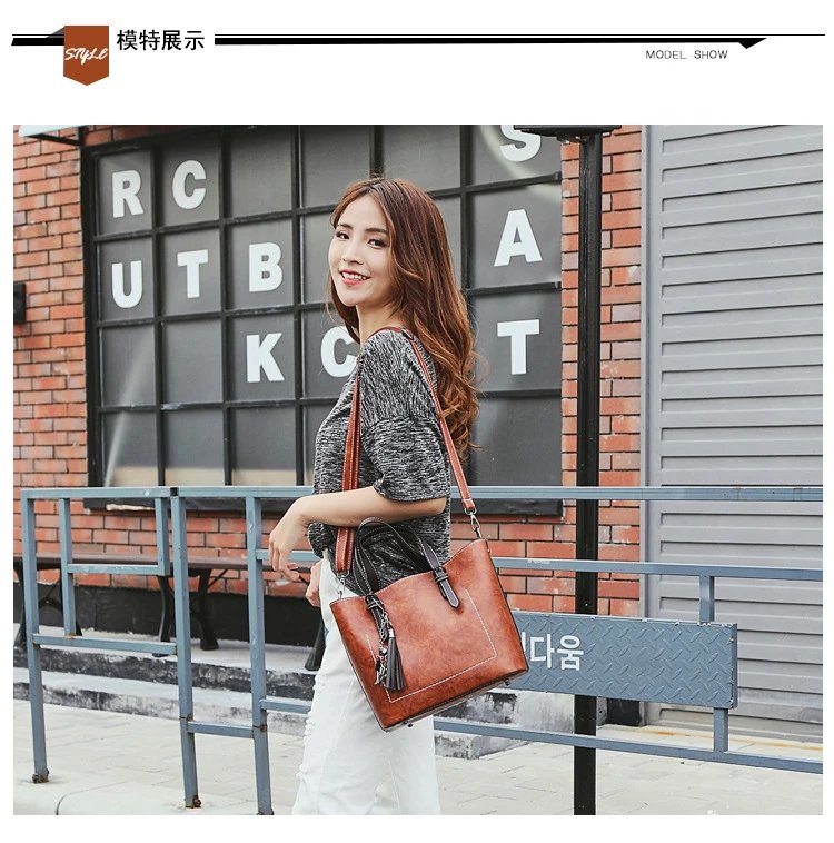 Design Tassel Detail Red Leather-look Tote Handbag Tote Bag - 16