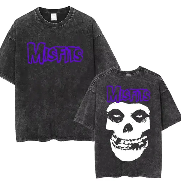 Design Misfits Skull Logo Acid Wash T-Shirt Black T-Shirts - 1