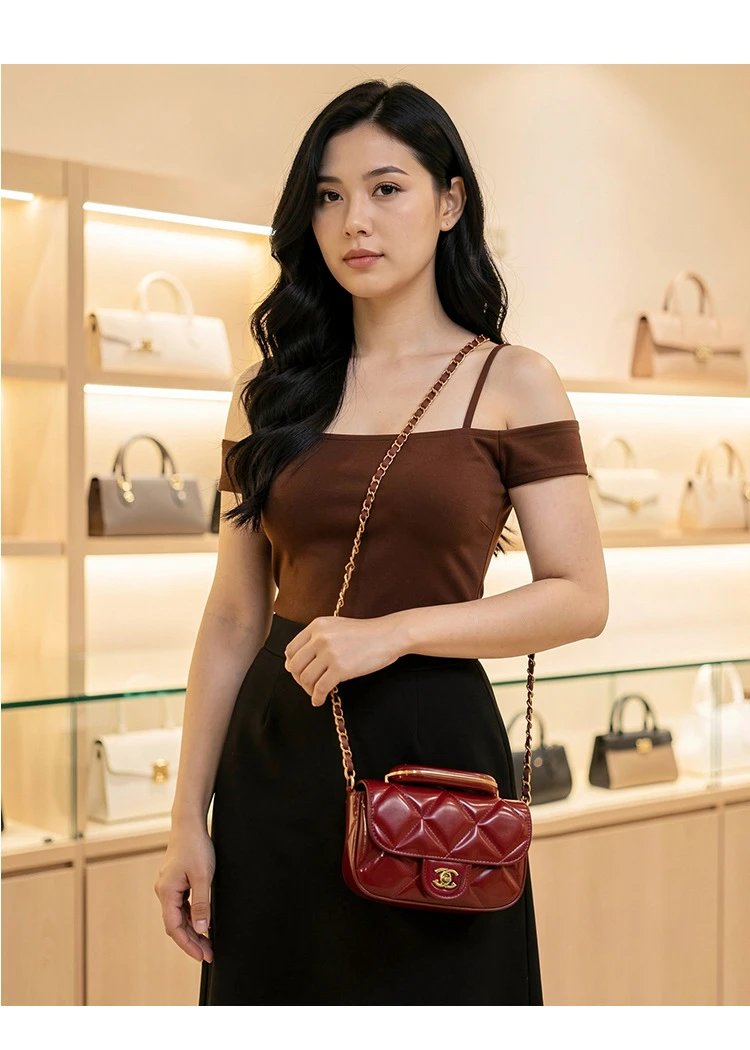 Chanel Mini Flap Bag Patent Leather Black Gold Hardware Handbag - 7