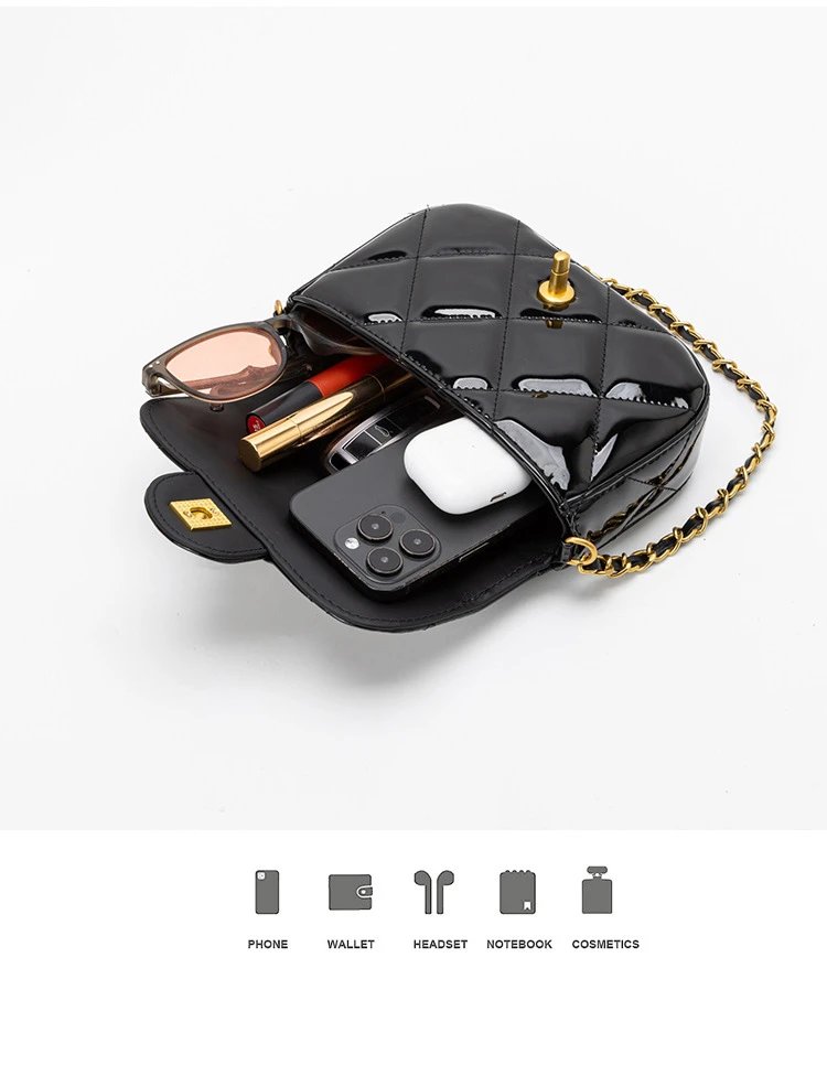 Chanel Mini Flap Bag Patent Leather Black Gold Hardware Handbag - 15