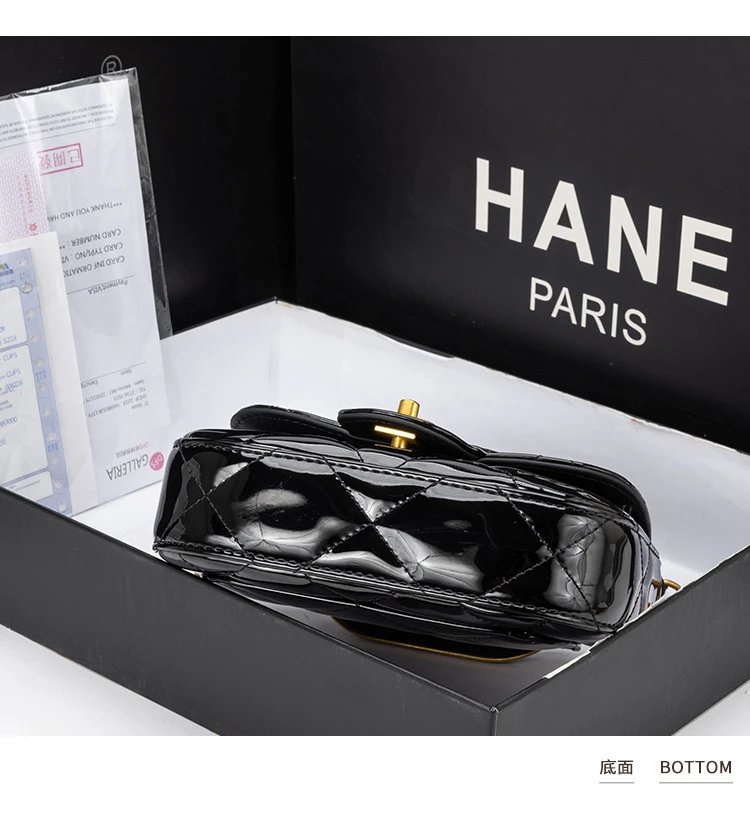 Chanel Mini Flap Bag Patent Leather Black Gold Hardware Handbag - 23
