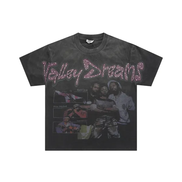 Design Valley Dreams Graphic Print Acid Wash Black T-Shirt T-Shirts - 1