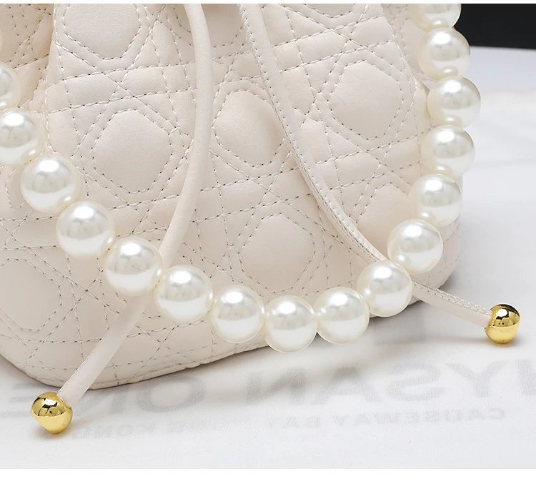 HANE Quilted Pearl-Embellished Pink Bucket Bag Handbags - 24