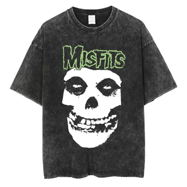 Design Misfits Skull Logo Acid Wash Black T-Shirt T-Shirts - 1