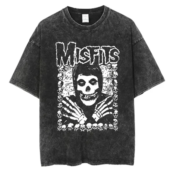 Design Misfits Skull Graphic Acid Wash T-Shirt T-Shirts - 1