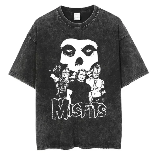 Design Misfits Band Graphic Acid Wash Black T-Shirt T-Shirts - 1