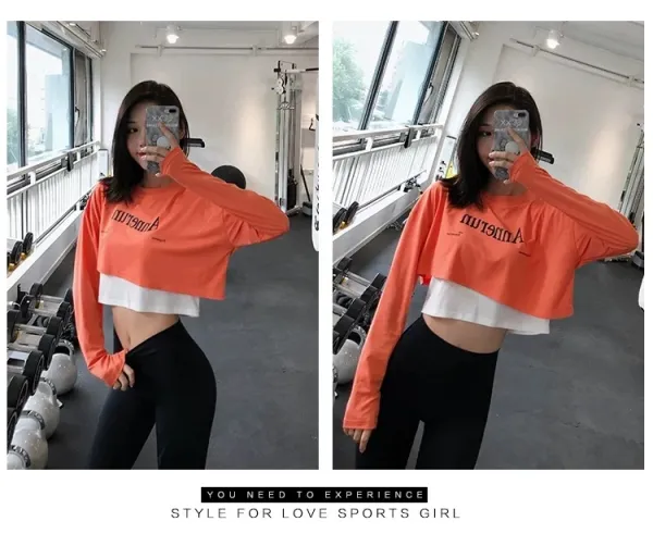 Alo Yoga Cropped Long-Sleeve Top Black / White with Pink Leggings Activewear - 16