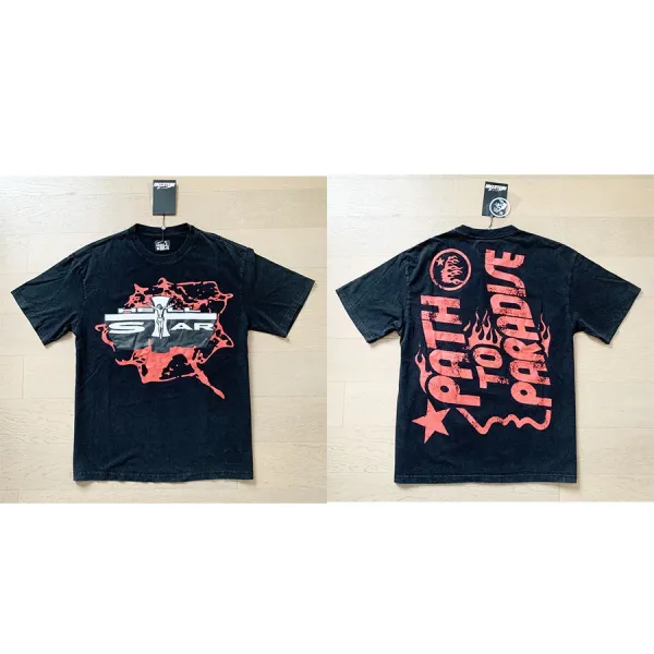 Hellstar Path to Paradise Black Red Graphic T-Shirt - 1