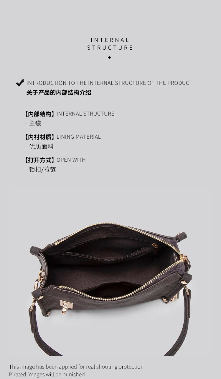 Design Hobo Bag Black Leather-Texture Shoulder Bag - 11