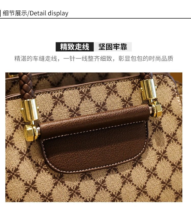 Design Quilted Diamond Pattern Handbag with Striped Strap Beige Brown Red Handbag - 27