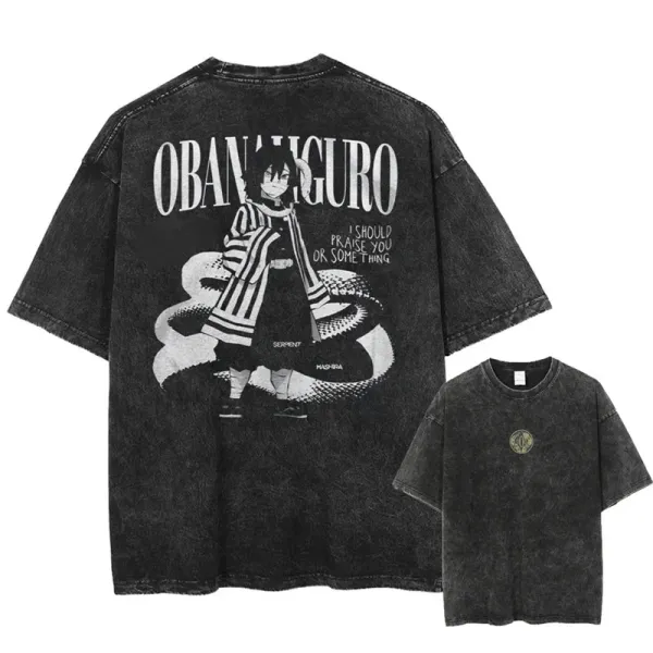 Design Obaniguro x Serpent Manga Graphic Oversized Washed Black T-Shirt T-Shirts - 1