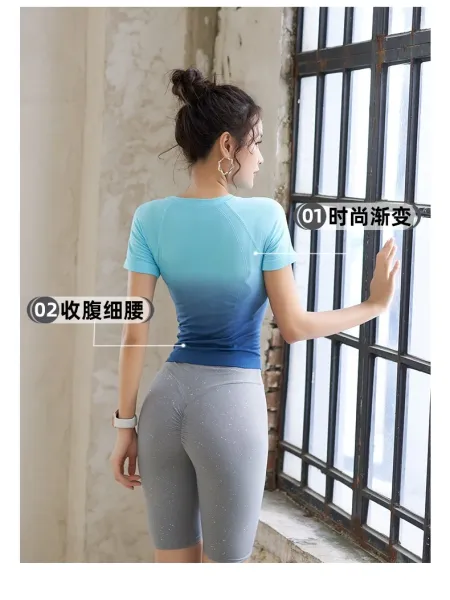 Design Gradient Ombre Crop Top Pink-to-White + Navy High-Waisted Leggings Set Activewear - 3