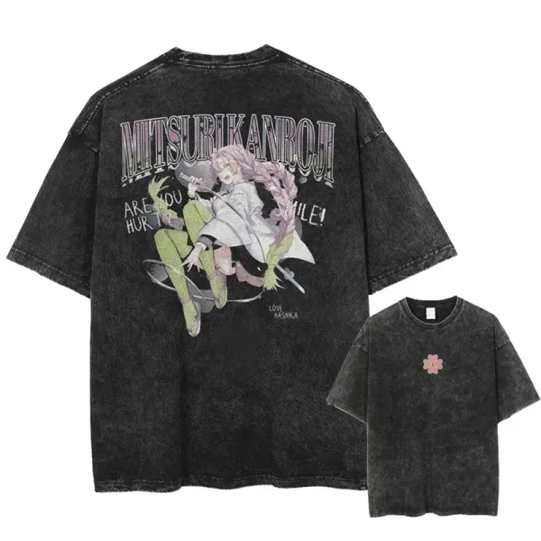 Design Mitsuri Kanroji Anime Graphic Washed Black T-Shirt T-Shirts - 1