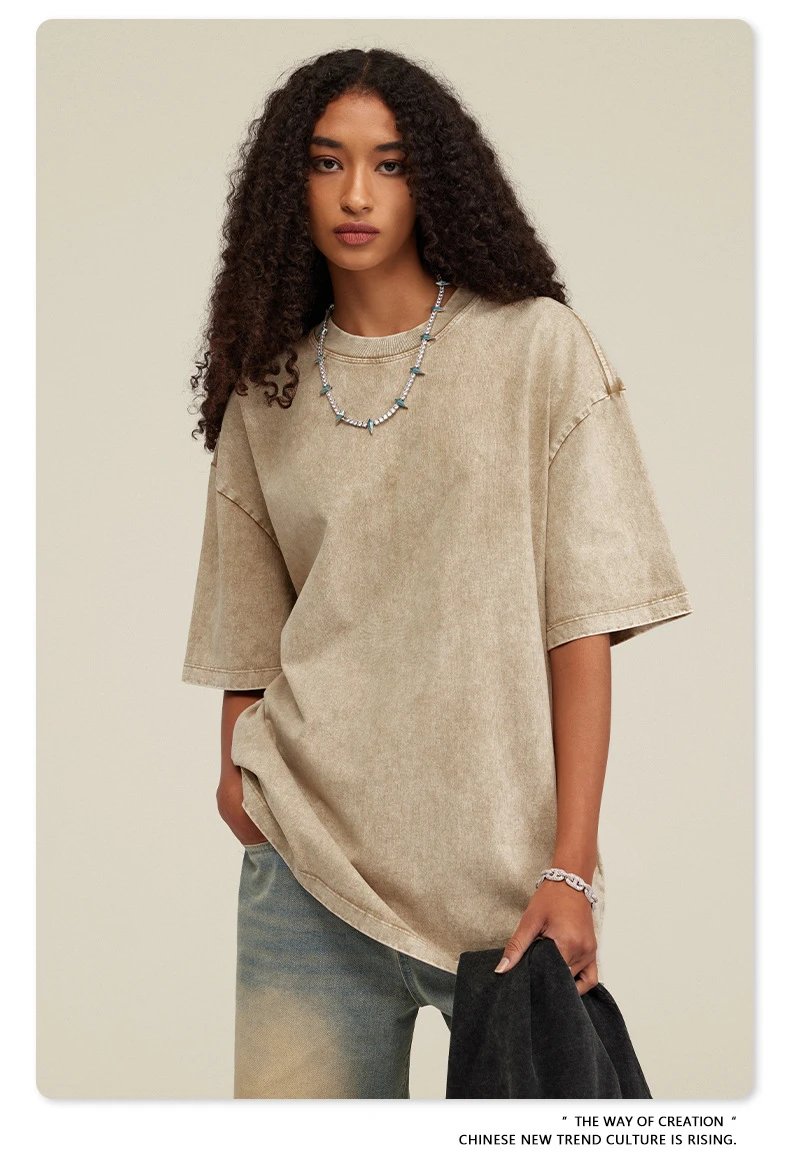 Design Beingmove Washed Beige Oversized T-Shirt T-Shirts - 53