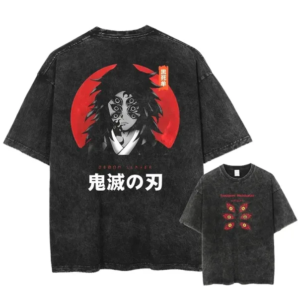 Design Demon Slayer Kamado Tanjirou Washed Black T-Shirt T-Shirts - 1