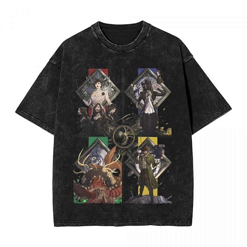 Graphic Print Acid Wash Black