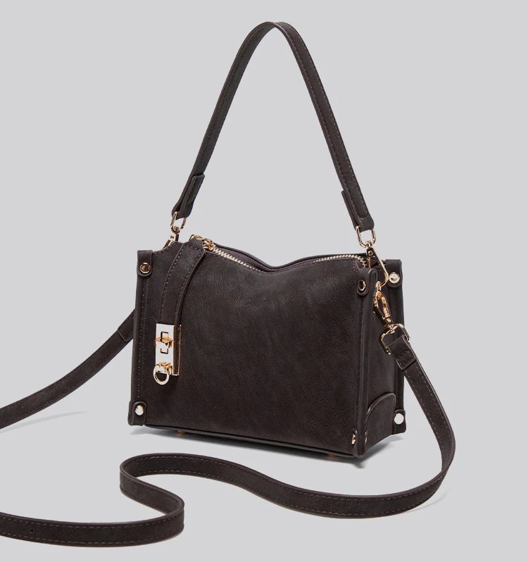 Design Hobo Bag Black Leather-Texture Shoulder Bag - 14