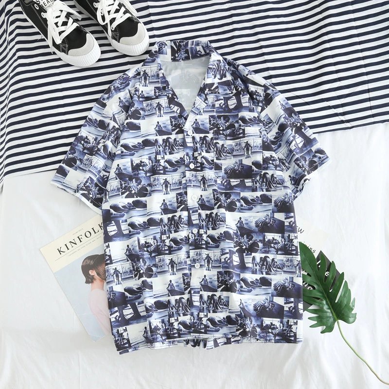 Design Purple Tiger Print Short-Sleeve Button-Up Shirt - 41