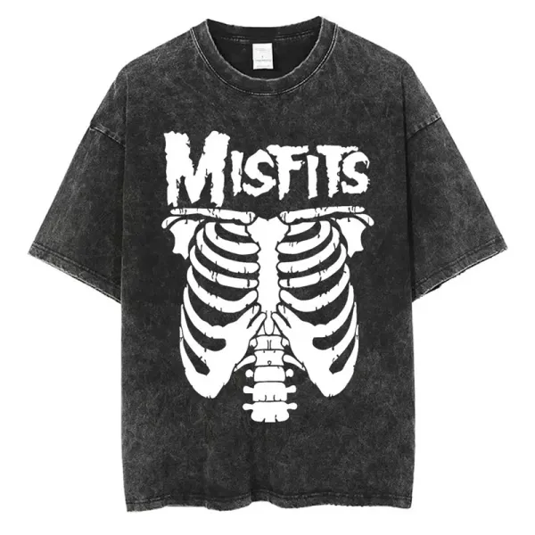 Design Misfits Skeleton Ribcage Acid Wash Black T-Shirt T-Shirts - 1
