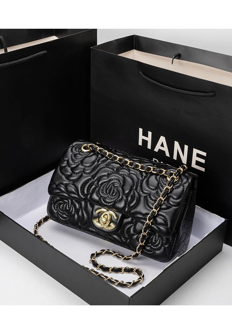 Chanel Classic Flap Bag Camellia Quilted Black Chain Bag Shoulder Bags - 14