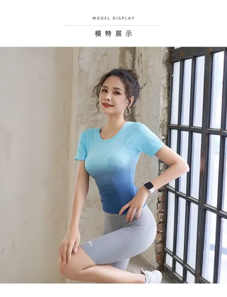 Design Gradient Ombre Crop Top Pink-to-White + Navy High-Waisted Leggings Set Activewear - 9