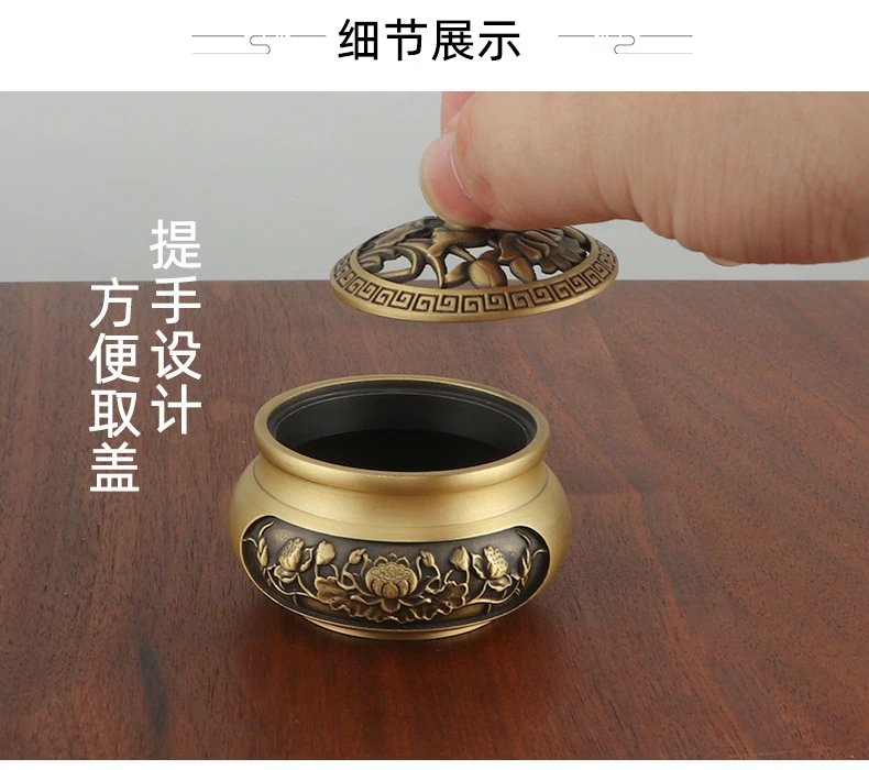 Design Brass Lotus Carved Incense Burner Gold Accessories - 10