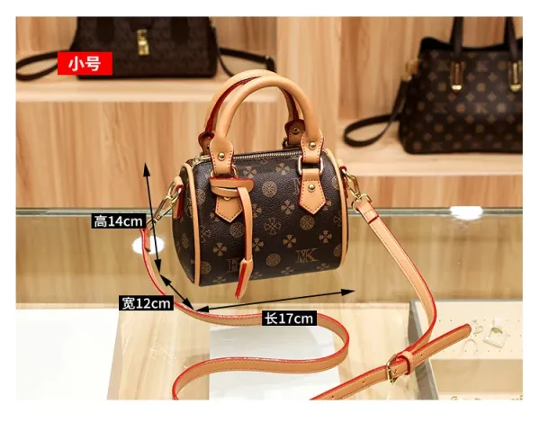 Design Boston Bag with Monogram Print Brown and Beige Handbag - 8