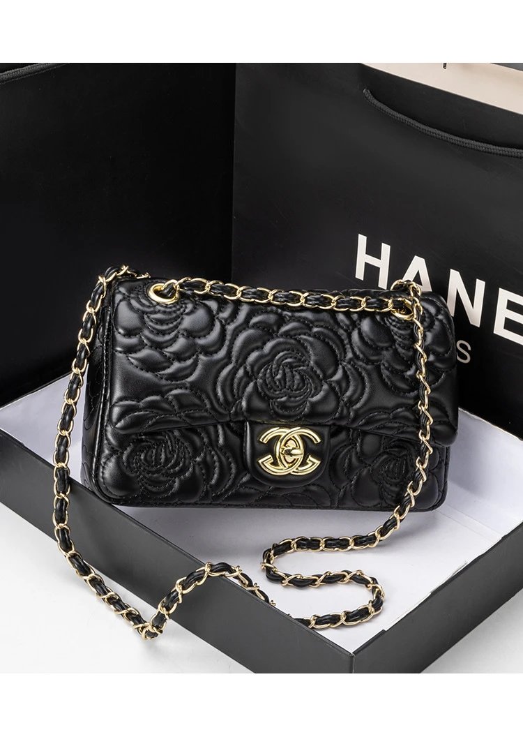 Chanel Classic Flap Bag Camellia Quilted Black Chain Bag Shoulder Bags - 17