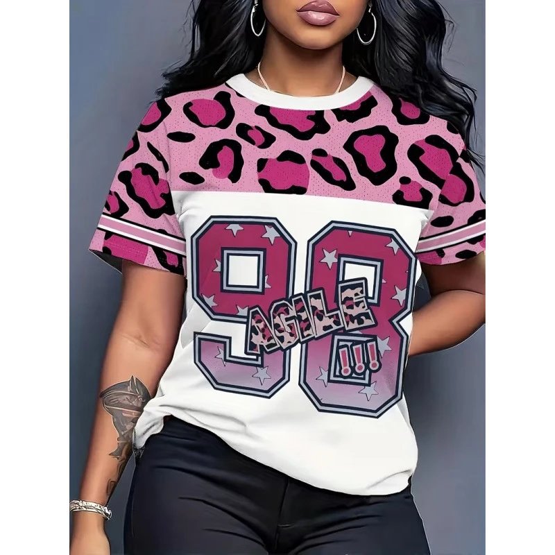Graphic Leopard Print '98 Agile' T-Shirt Pink White