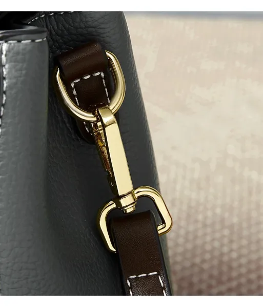 Design Structured Leather Satchel in Gray and Brown Handbag - 8