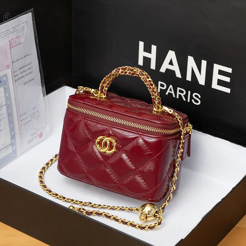 Chanel Mini Vanity Bag Burgundy Quilted Leather Chain Handbag