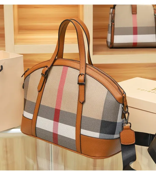 Burberry Check Print Boston Bag Tan Handbags - 22
