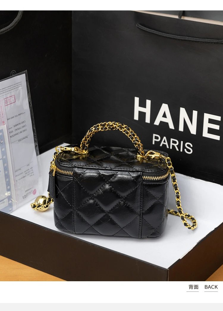 Chanel Mini Vanity Bag Black Quilted Leather Chain Bag Shoulder Bags - 25