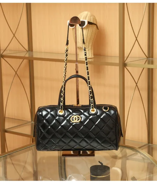 Chanel Quilted Boston Bag Burgundy Leather Handbag - 15