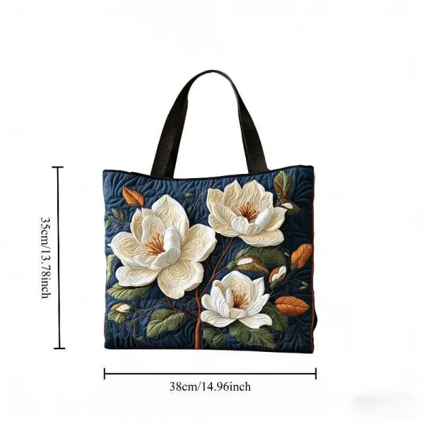 Design Embroidered Shamrock Quilted Tote Bag Green - 13