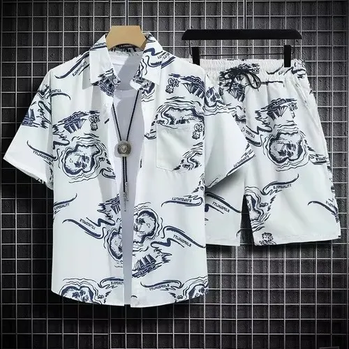 Design Floral Print Blue Short-Sleeve Shirt and Shorts Set - 5
