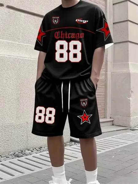 Design New York 23 Graphic Set Black Red White T-Shirt and Shorts - 12
