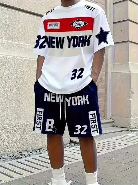 Design New York 23 Graphic Set Black Red White T-Shirt and Shorts - 13