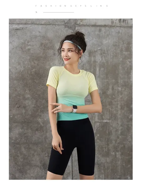 Design Gradient Ombre Crop Top Pink-to-White + Navy High-Waisted Leggings Set Activewear - 31