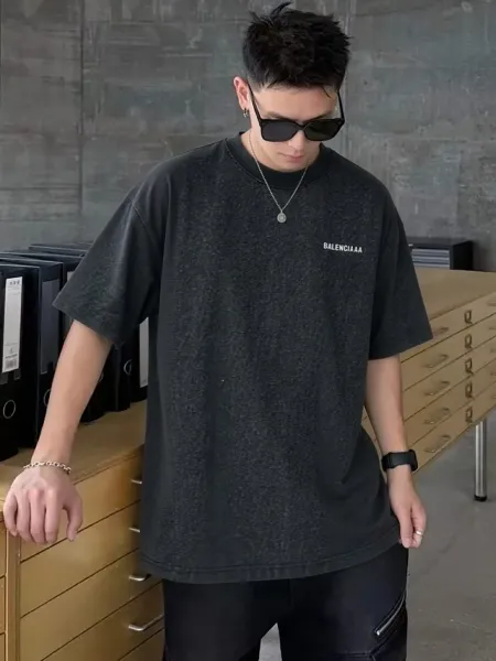 Balenciaga Logo T-Shirt Dark Gray T-Shirt - 5