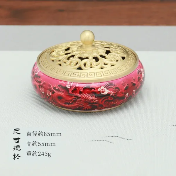 Design Traditional Chinese Dragon Motif Incense Burner Red and Gold Ceramic Accessories - 1