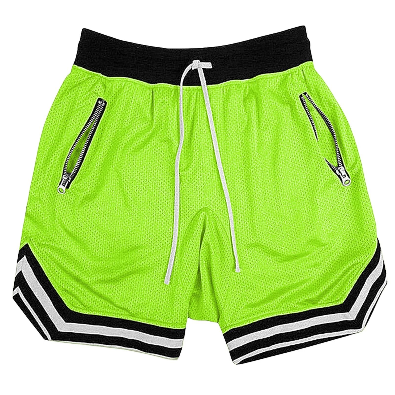 Design Mesh Shorts with Zipper Pockets and Striped Hem in Pale Yellow - 28