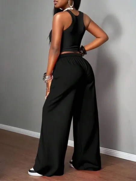Design California 23 Graphic Crop Top and Wide-Leg Sweatpants Set Black - 9