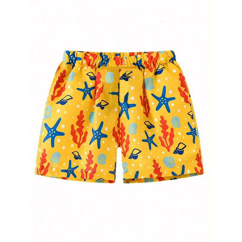 Ocean Print Swim Shorts Yellow Swimwear