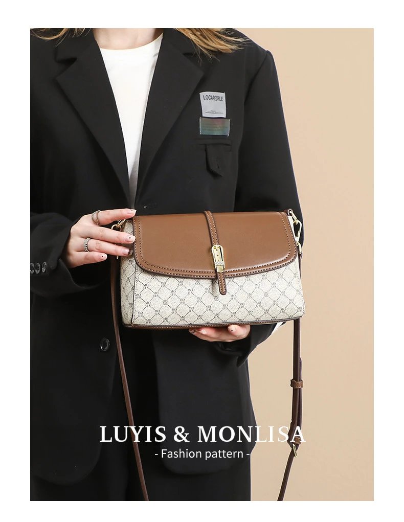 Design Luyis & Monlisa Crossbody Bag Beige Monogram Print Shoulder Bag Crossbody Bags - 2