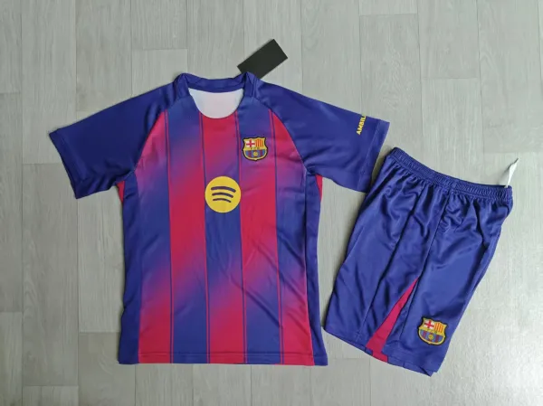 FC Barcelona x Spotify 2024 Third Kit Beige Jersey and Black Shorts Set - 2