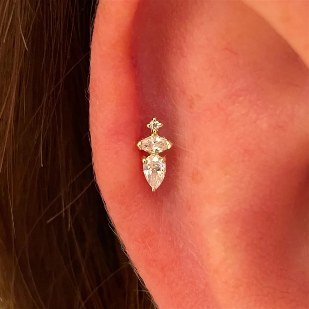 Design S925 Sterling Silver Heart Labret with Marquise and Pear-Cut Cubic Zirconia Earring Jewelry - 22