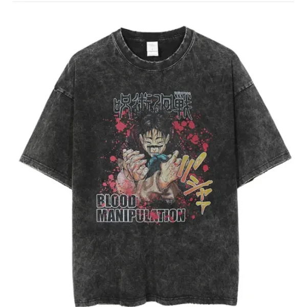 Design Jujutsu Kaisen Blood Manipulation Acid Wash T-Shirt - 1