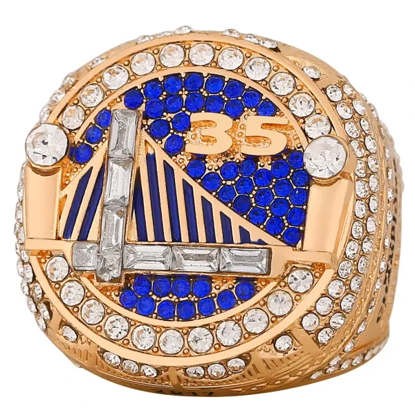 Golden State Warriors 2018 NBA Championship Ring Replica Gold Blue Crystal Ring Jewelry - 2