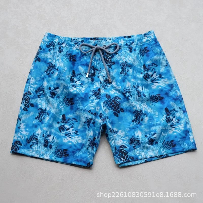 Design Sea Turtle Print Blue Swim Trunks Swimwear